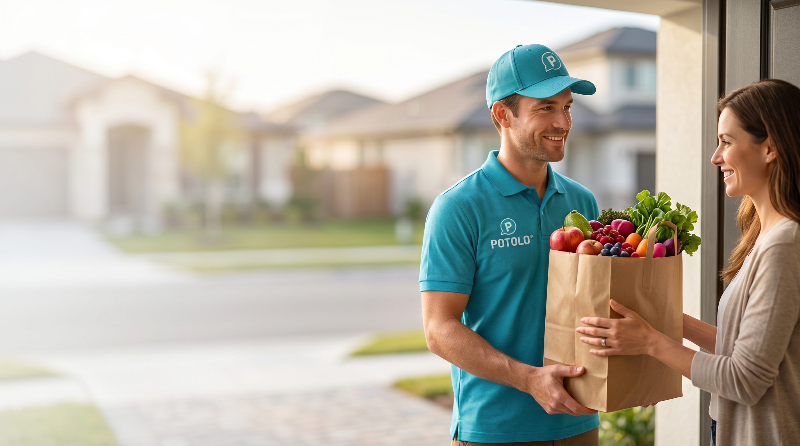 Potolo courier and customer confirming a delivery in their neighbourhood
