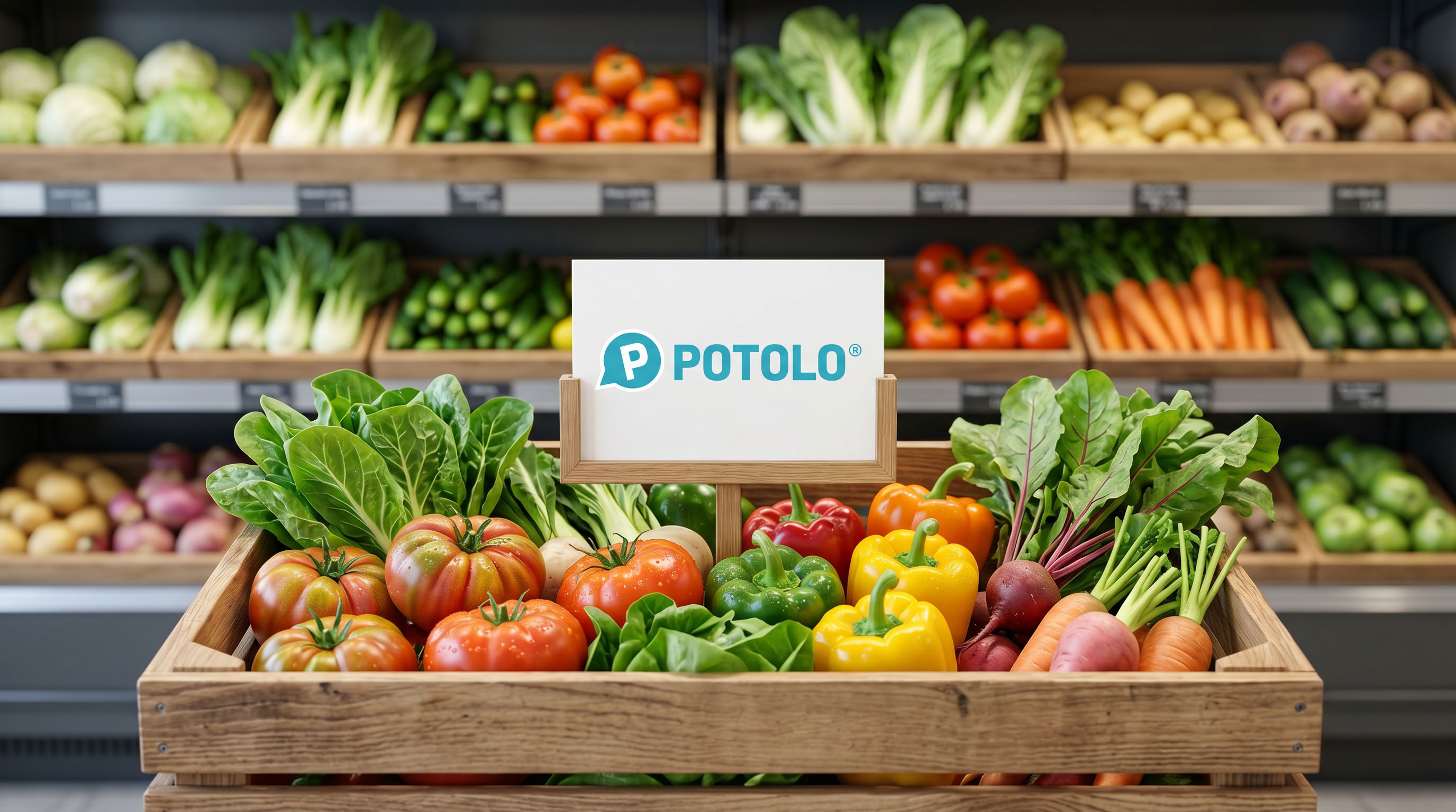 Crate of fresh vegetables at a Potolo partner grocery store